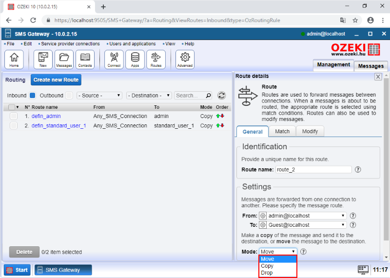 modes of routing rules