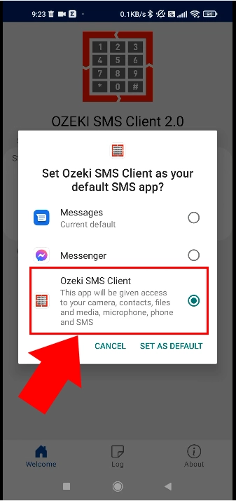 set ozeki app as default sms handler