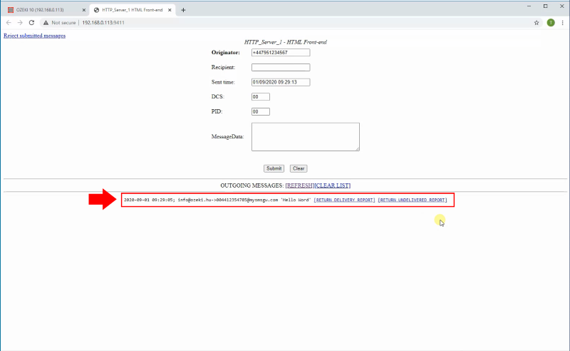 message received by the http server