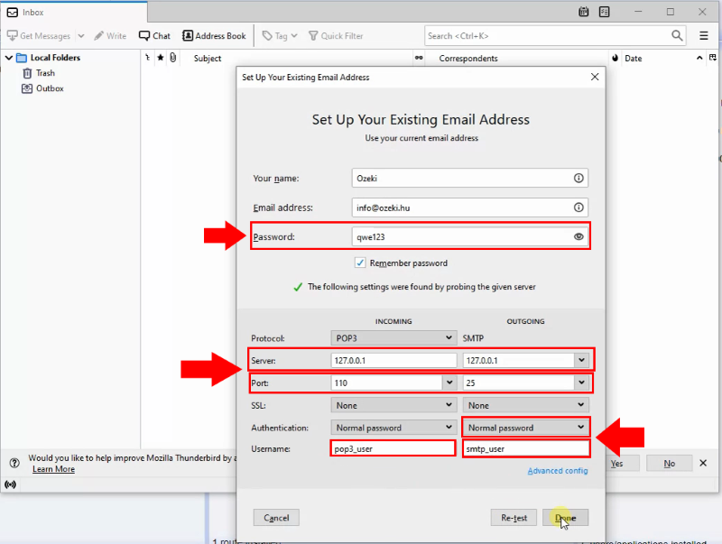 setup e-mail details
