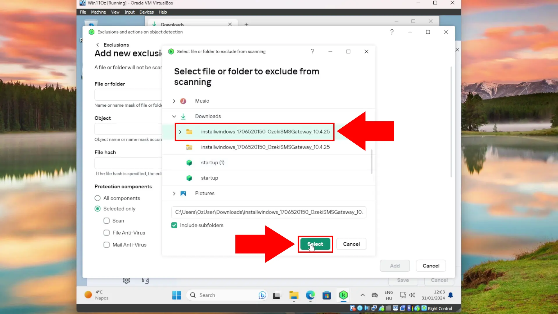 Select SMS Gateway install folder