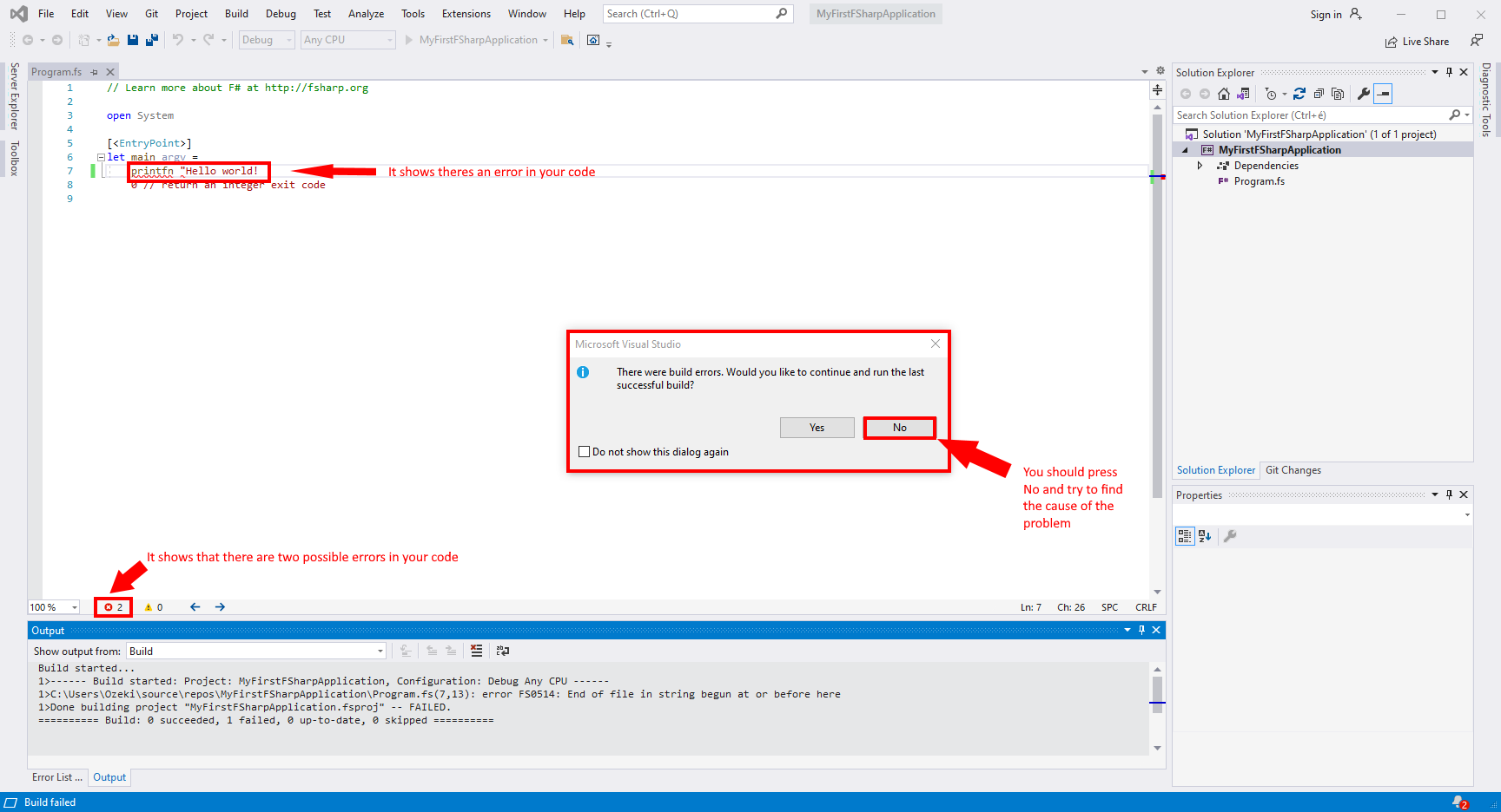 error dialog in visual studio