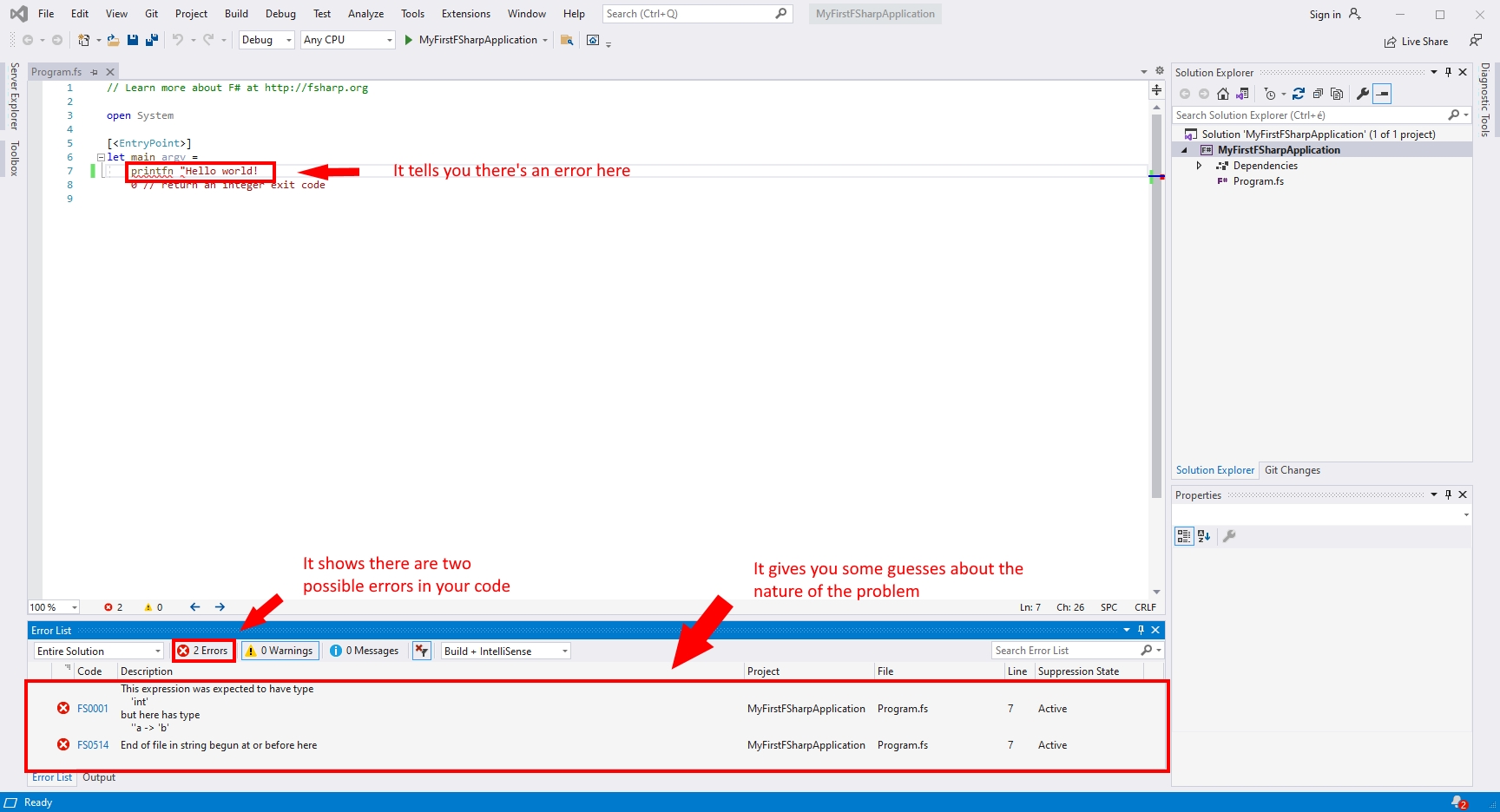 error report in visual studio