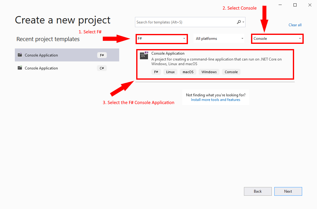 filter to f sharp in visual studio