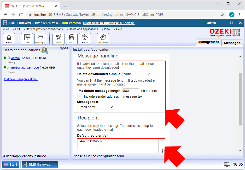 advanced configuration of the pop3 client connection
