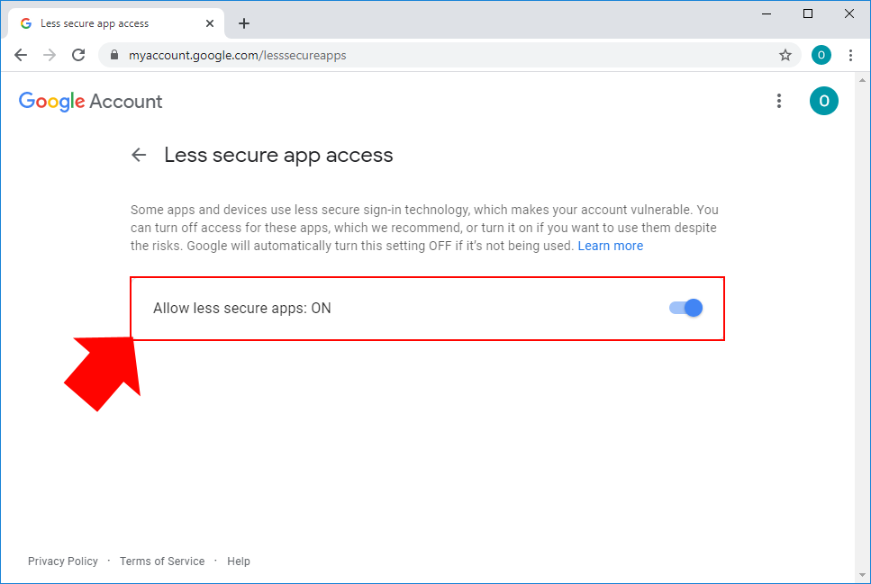 turning on access for less secure apps