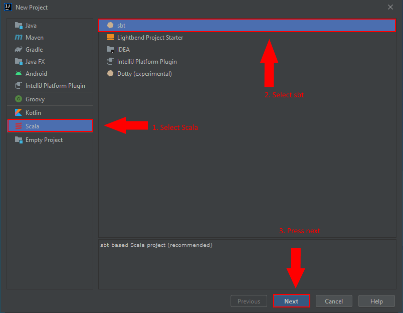 new scala project in intellij