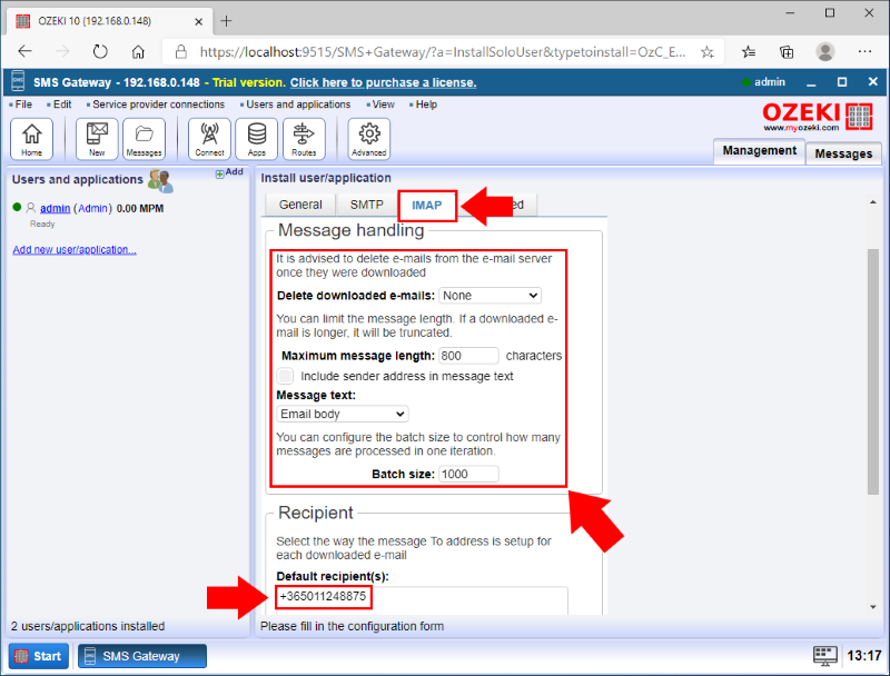 imap advanced settings