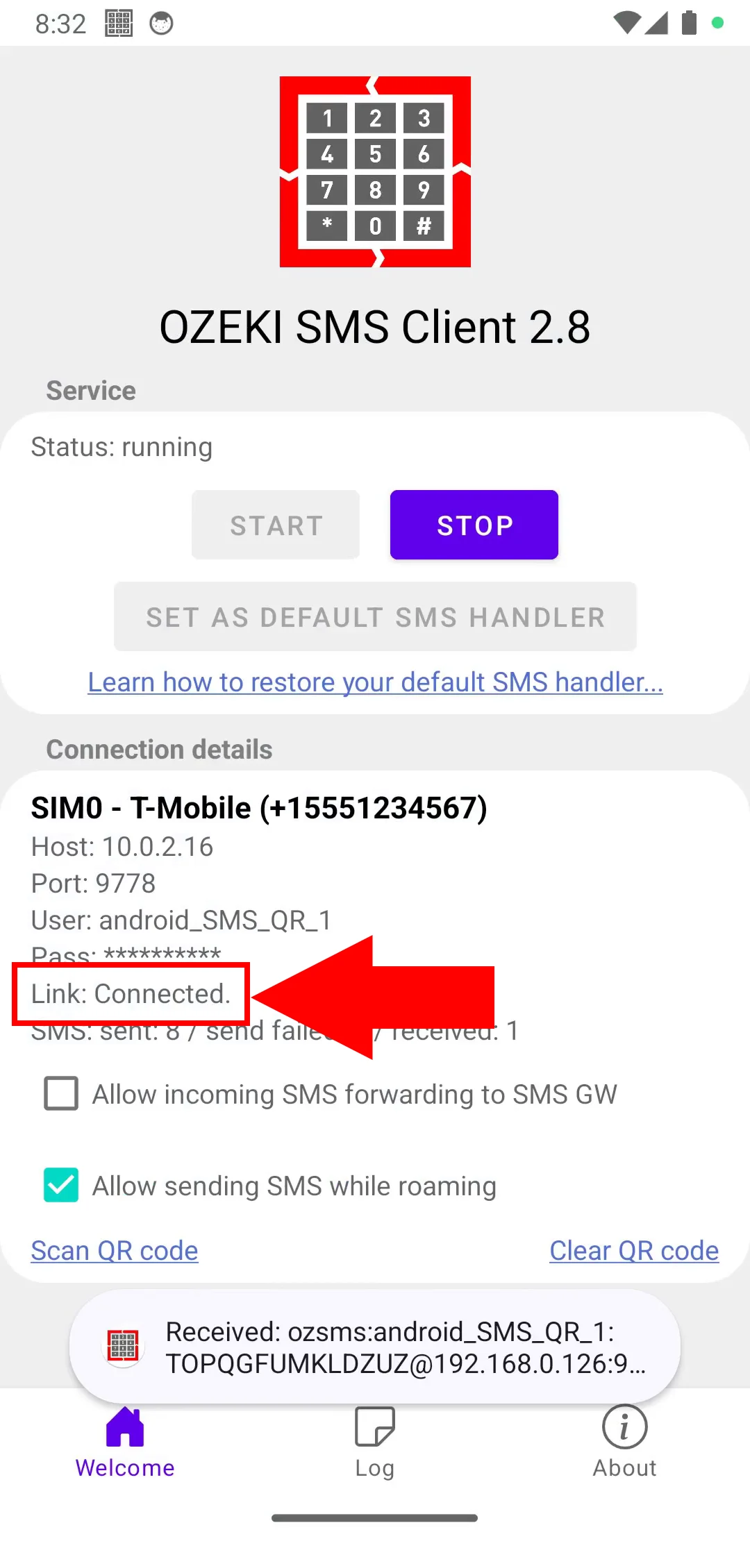 Connected to SMS Gateway