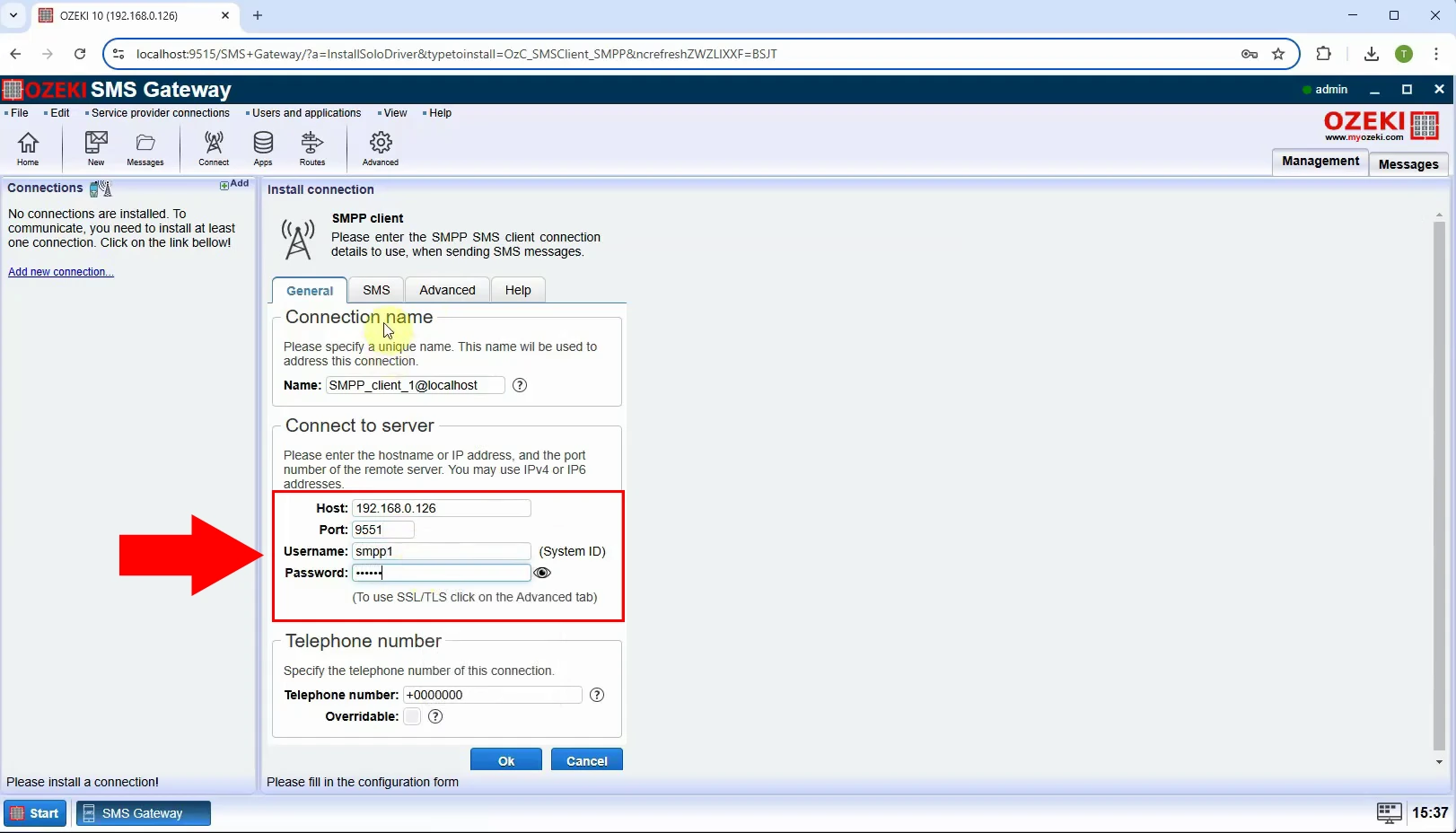 Configure SMPP client