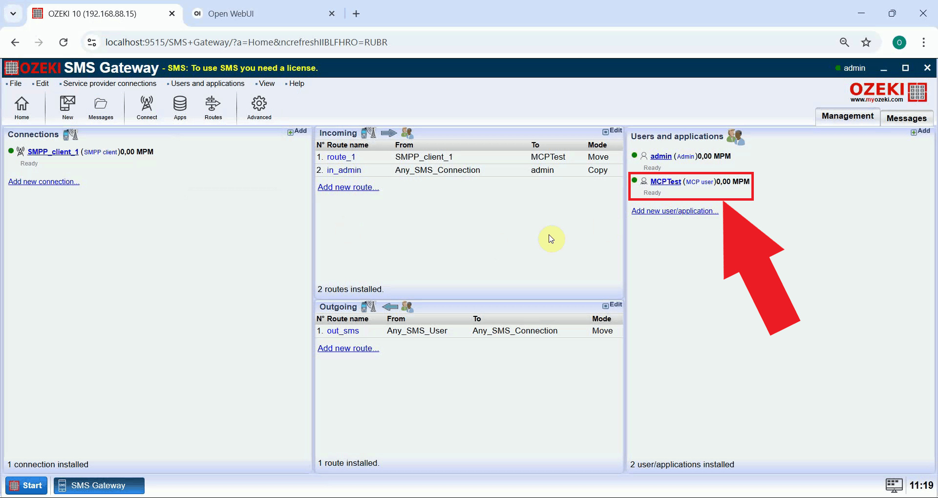 Open MCP user details in SMS Gateway