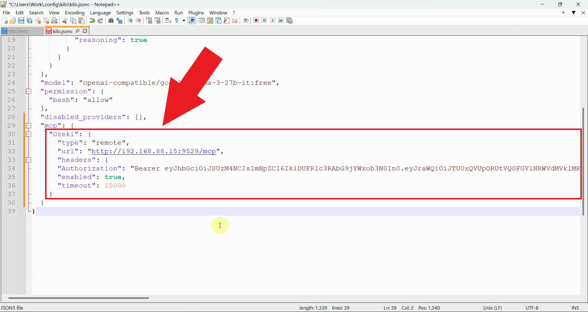 Add Ozeki SMS MCP server to config