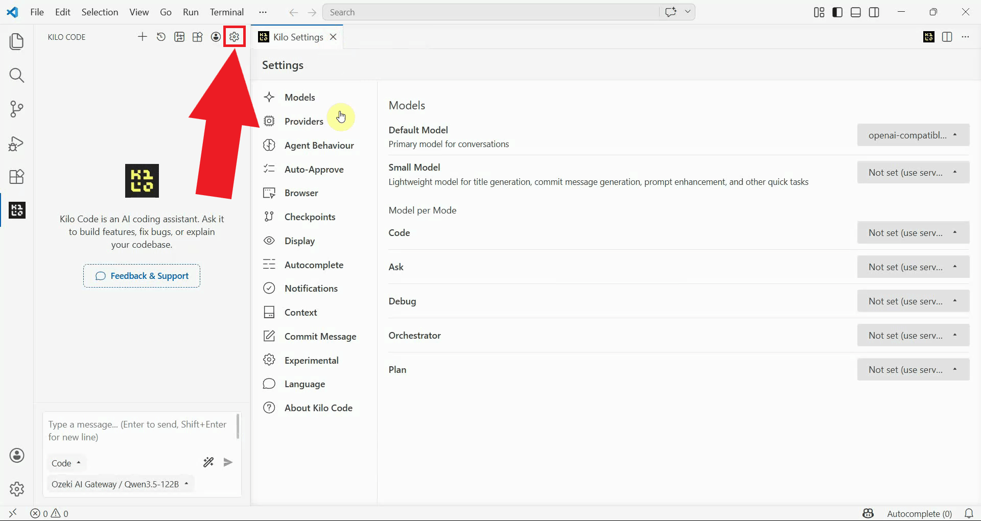 Open Kilo Code settings
