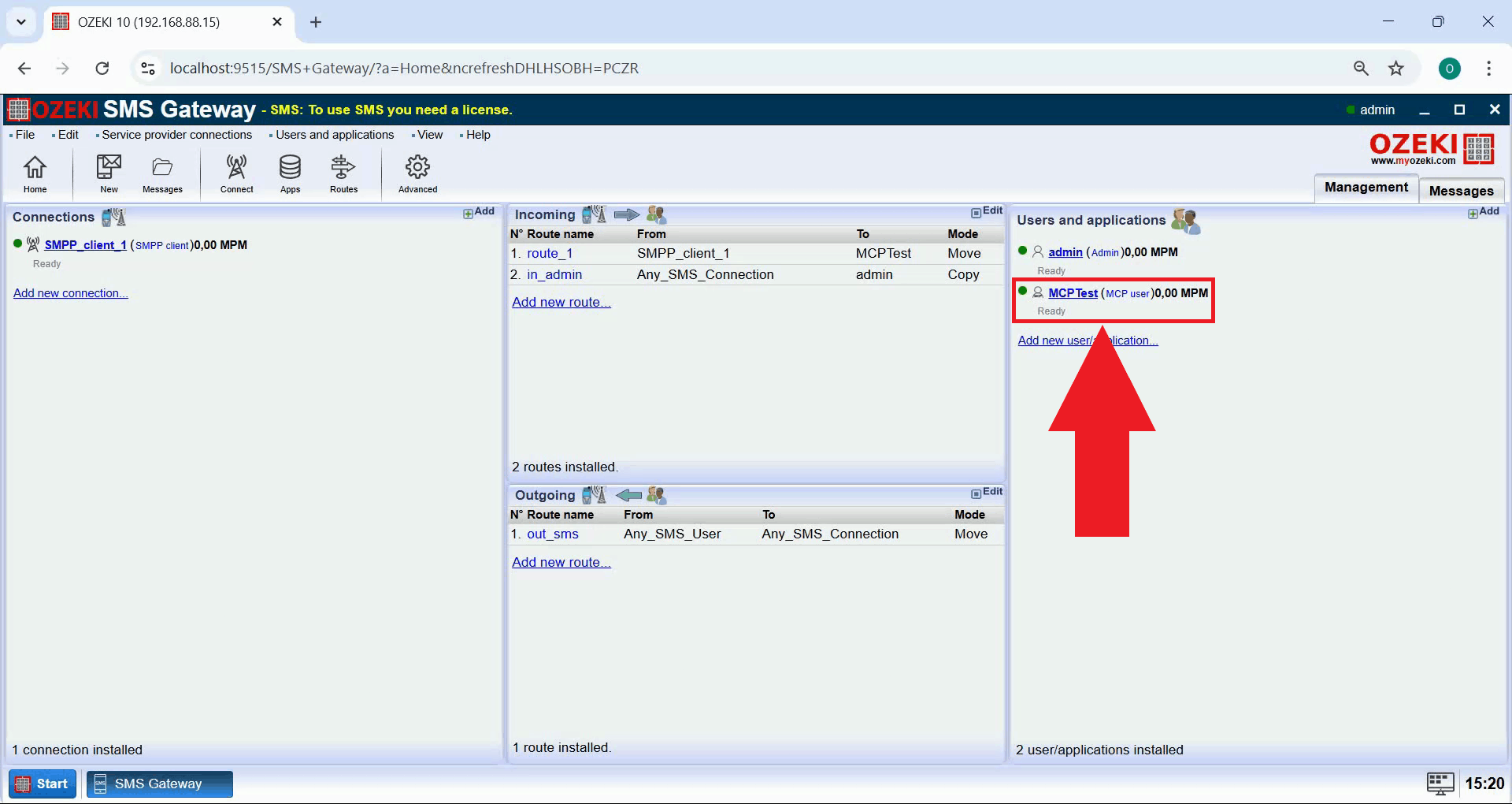 Open MCP user details in SMS Gateway