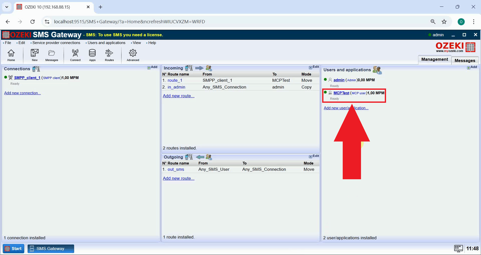 Open MCP user details in SMS Gateway