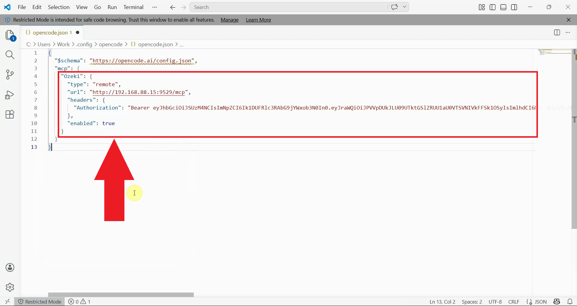 Add Ozeki SMS MCP server to config
