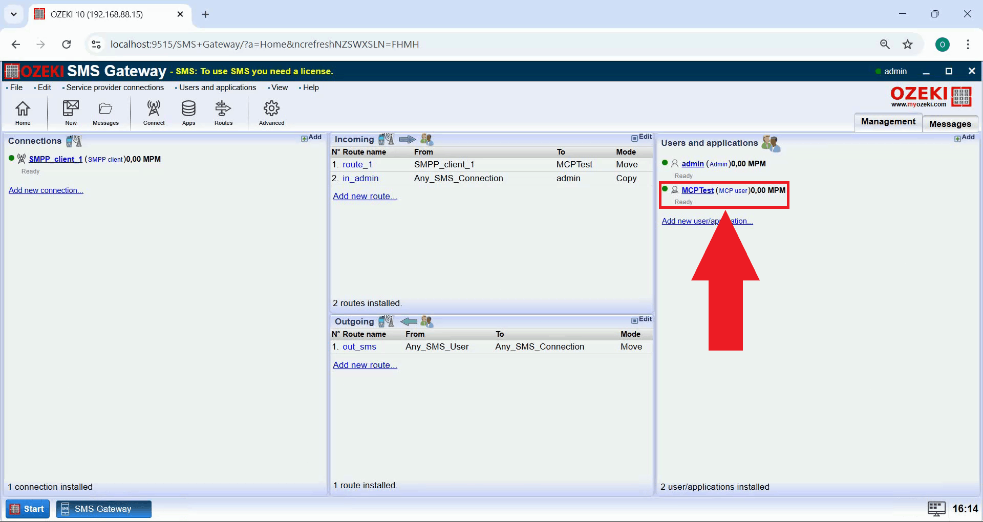 Open MCP user details in SMS Gateway