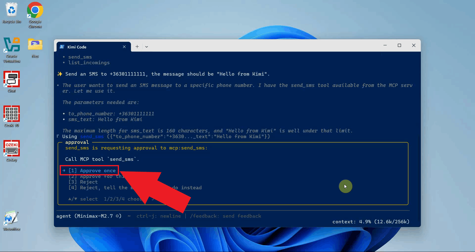 Approve tool use if prompted in Kimi CLI