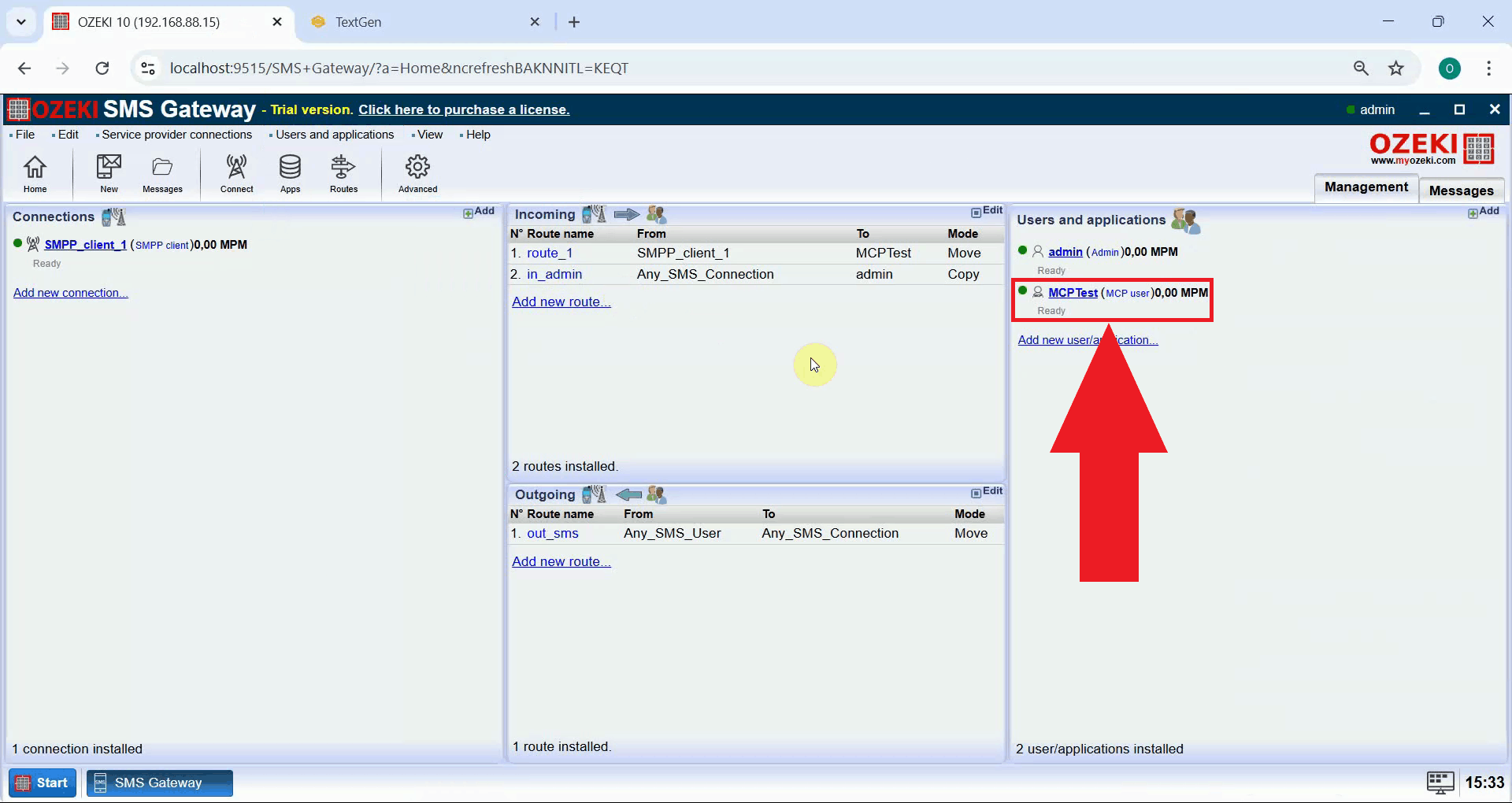 Open MCP user details in SMS Gateway