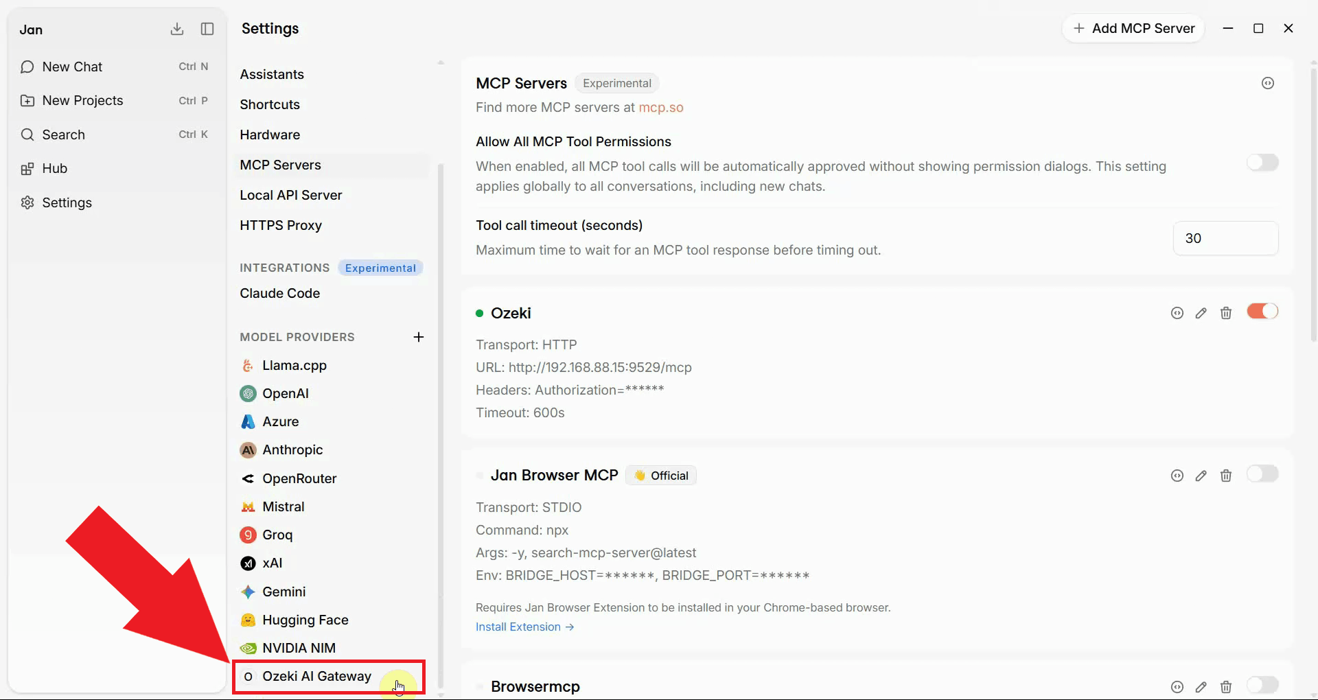 Open Ozeki AI Gateway provider configuration