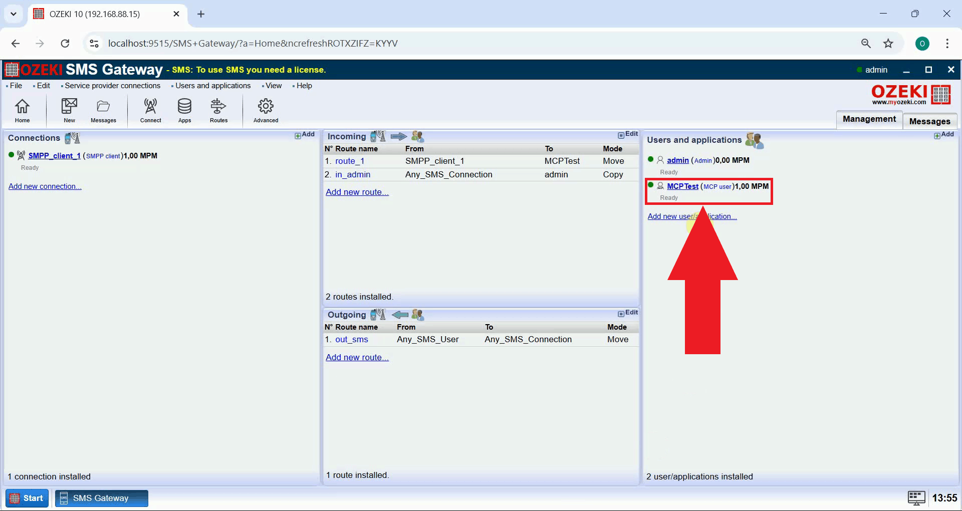 Open MCP user details in SMS Gateway