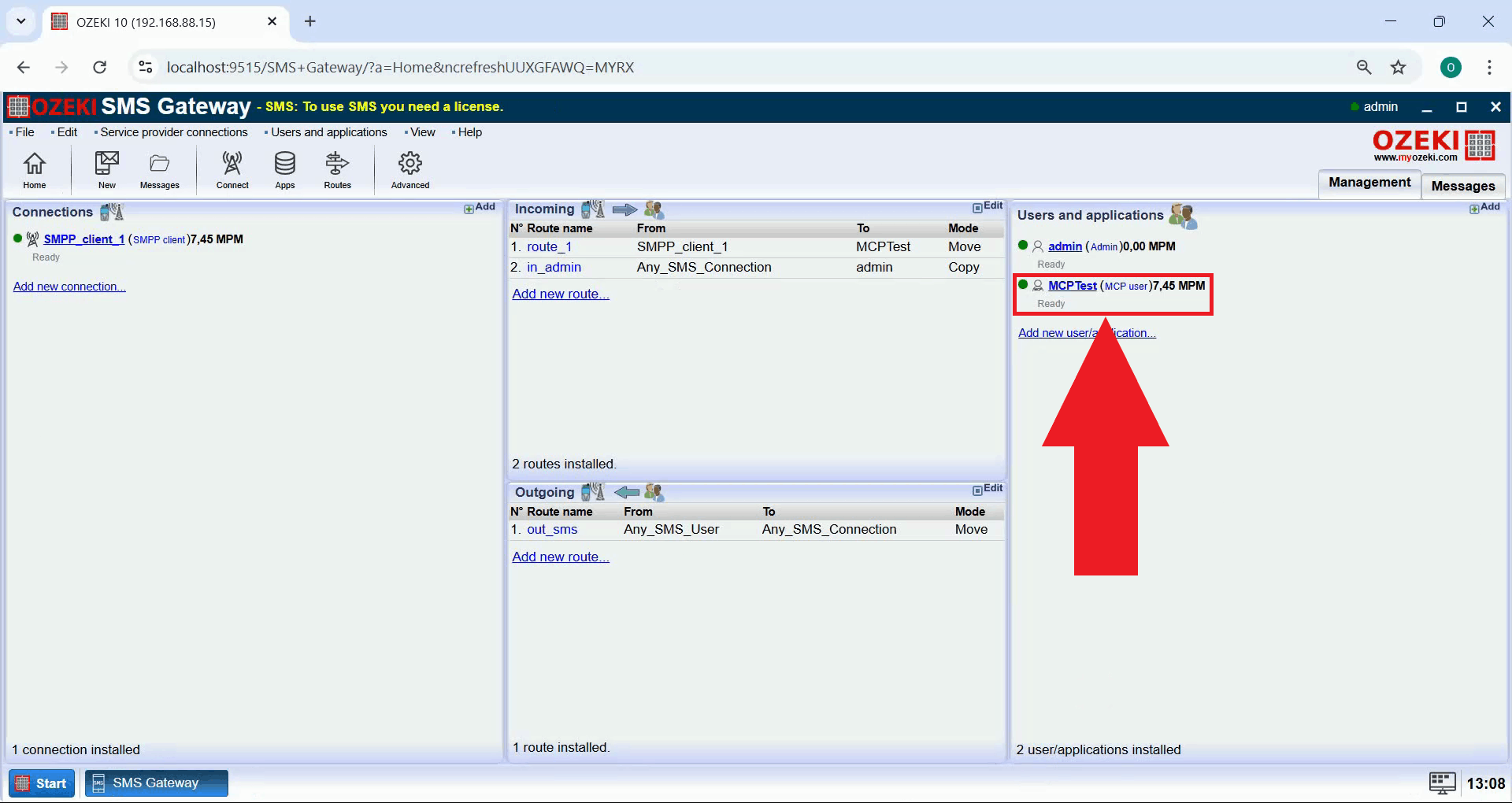 Open MCP user details in SMS Gateway