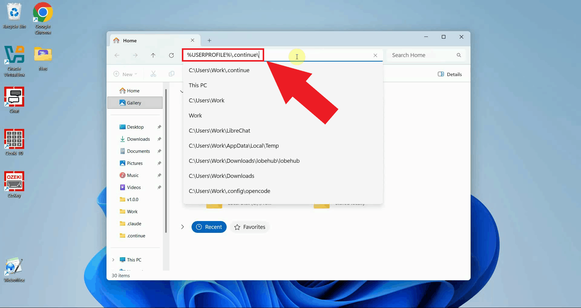Navigate to Continue config directory