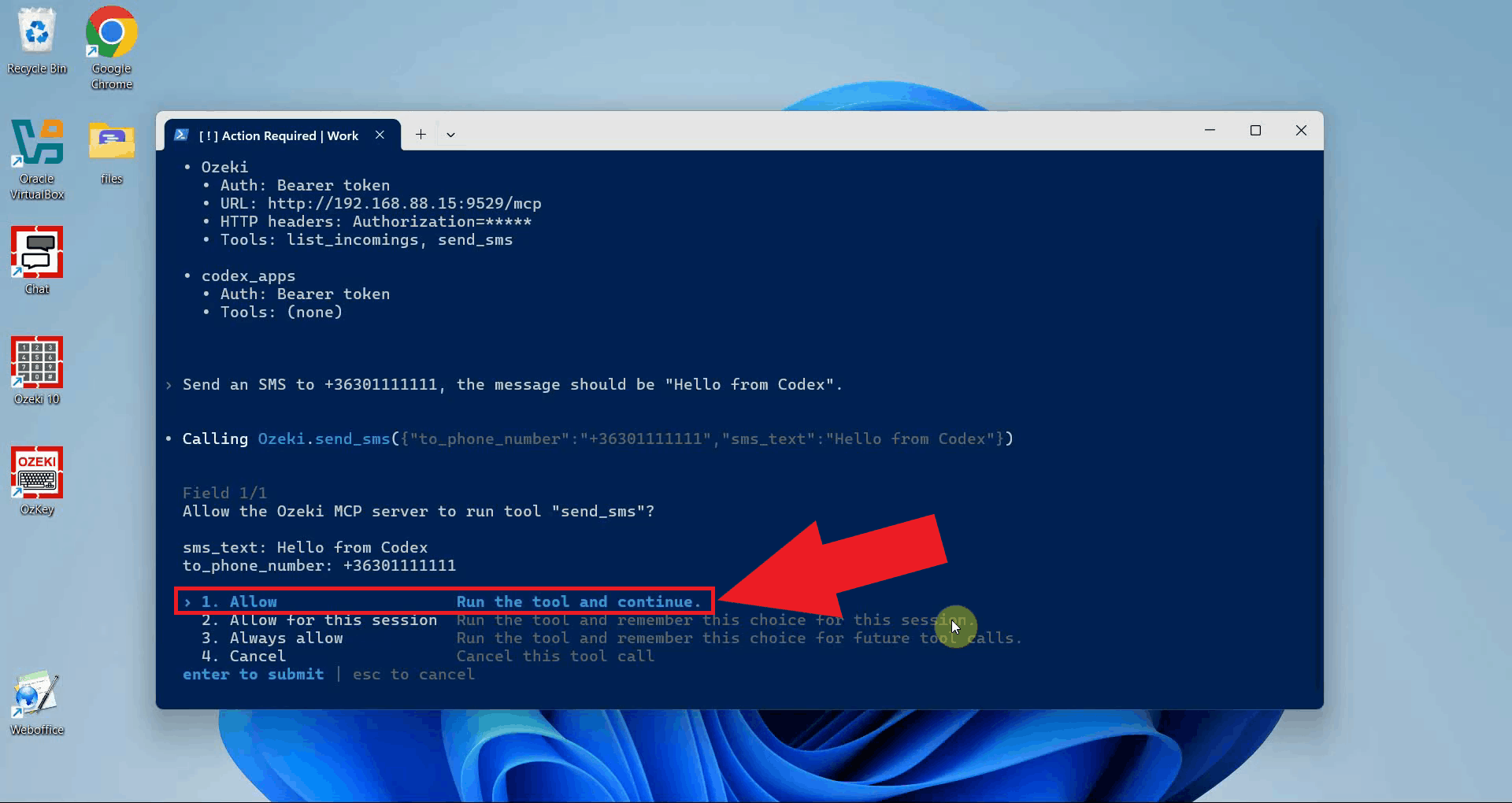 Approve tool use if prompted in Codex