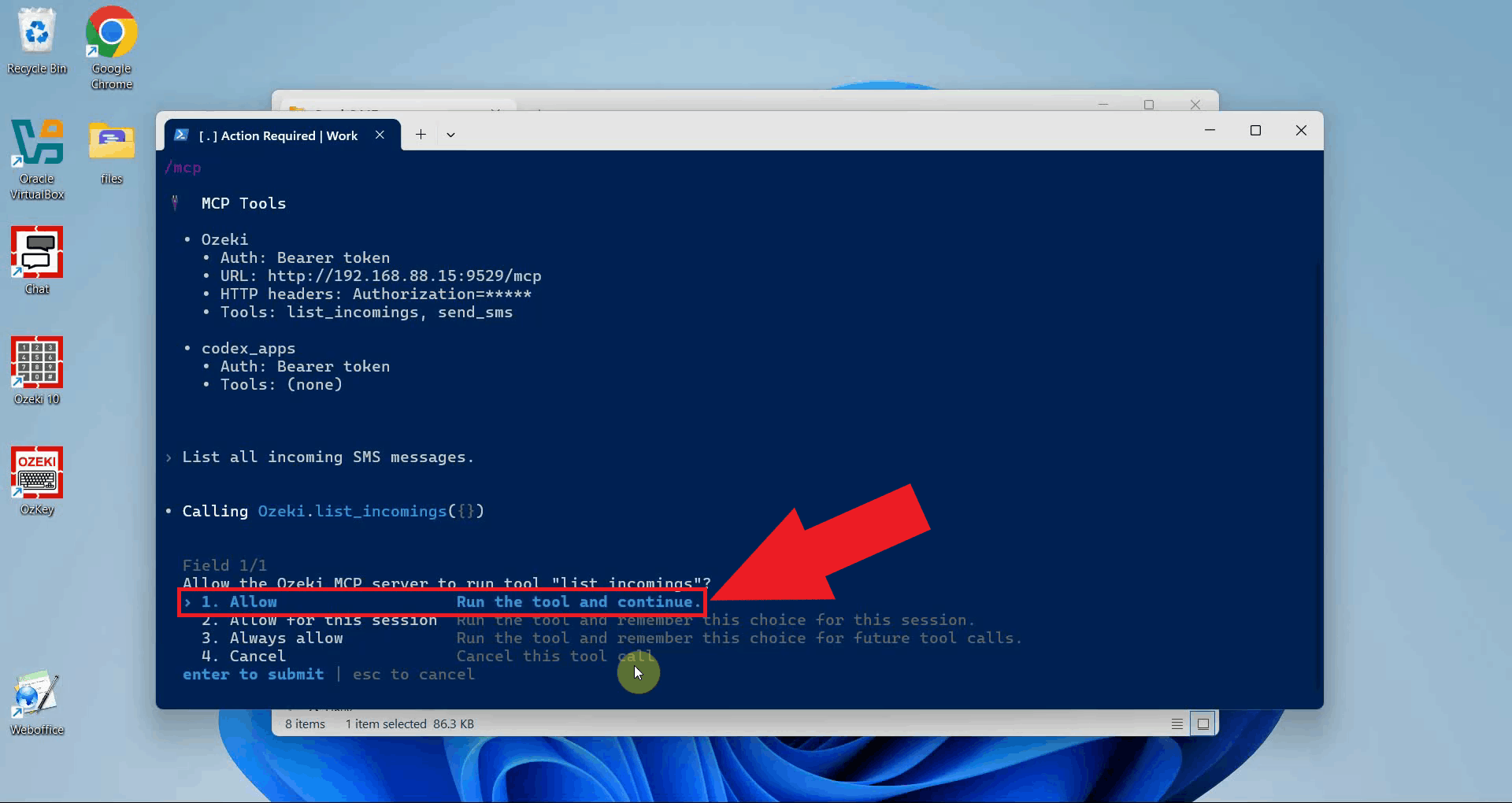 Approve tool use if prompted in Codex