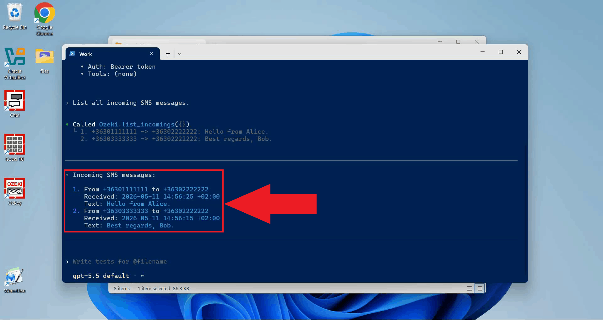 List incoming messages tool result in Codex