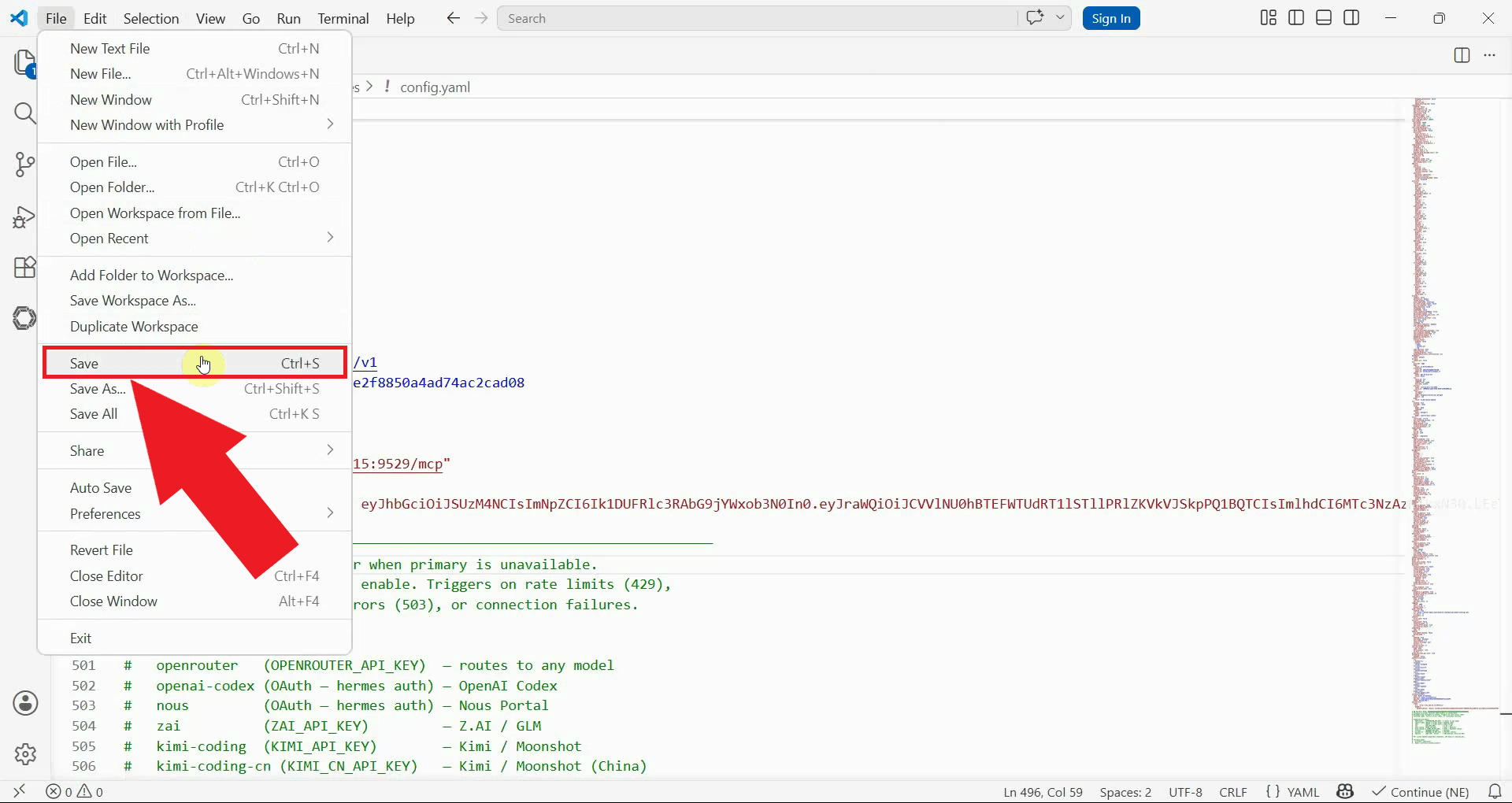 Save config file
