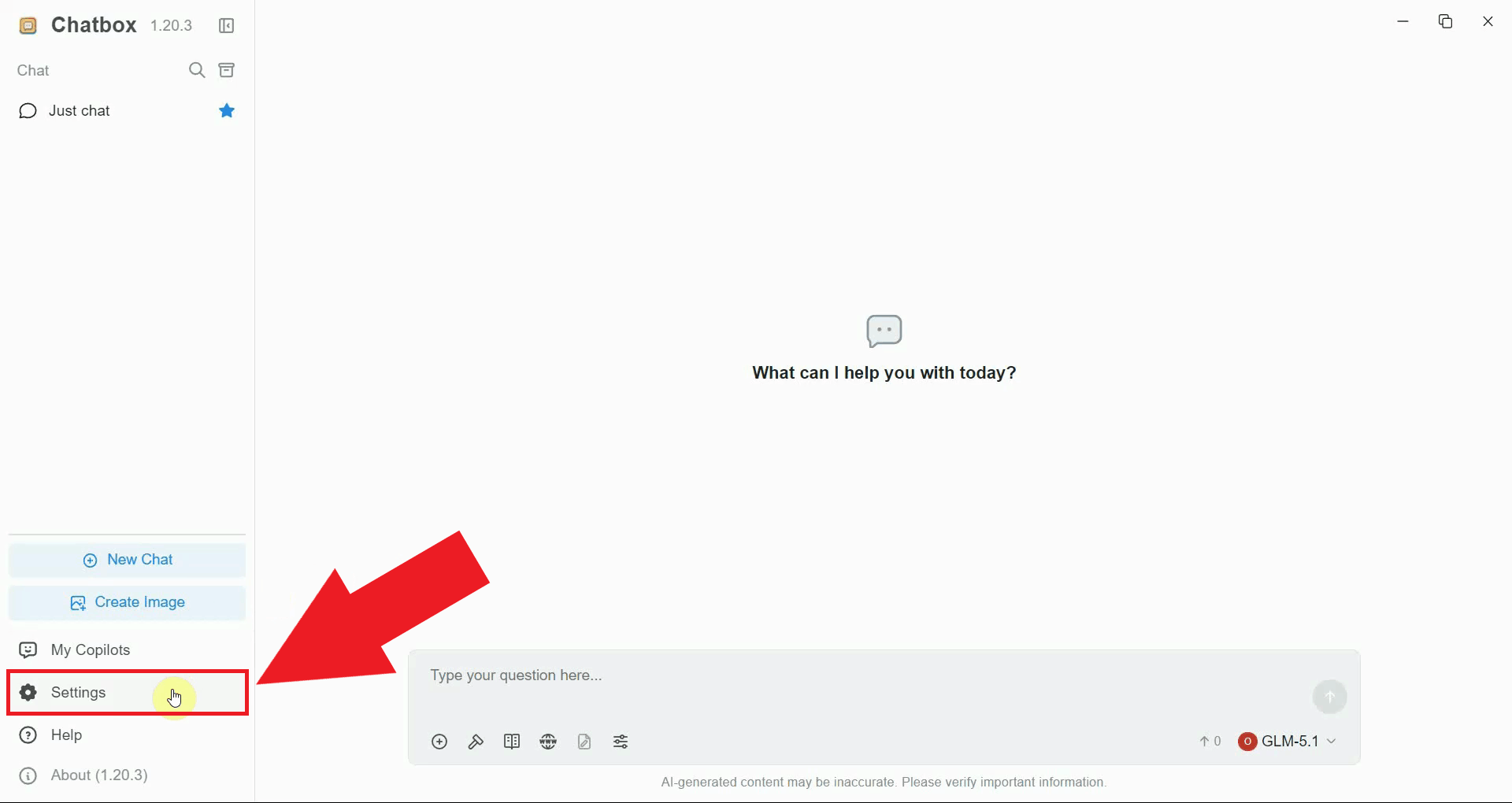 Open Chatbox settings menu
