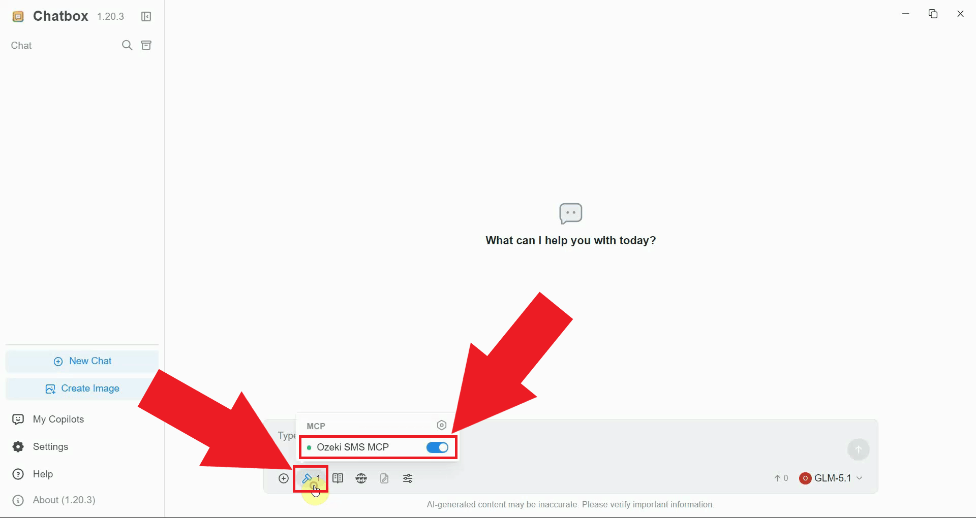 Start new chat and ensure the MCP server is enabled in Chatbox