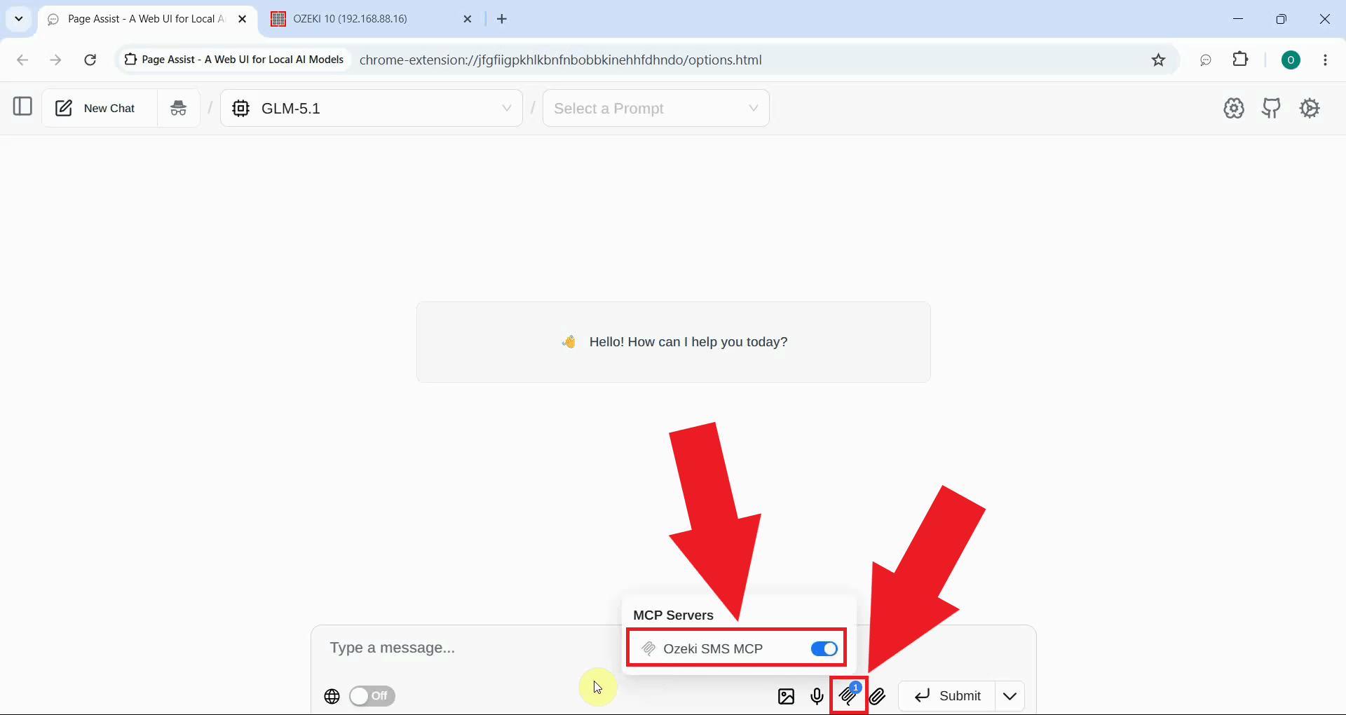 Start new chat and ensure the MCP server is enabled in Page Assist