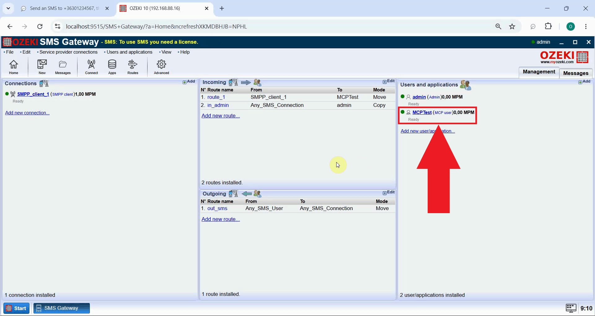 Open MCP user details in SMS Gateway