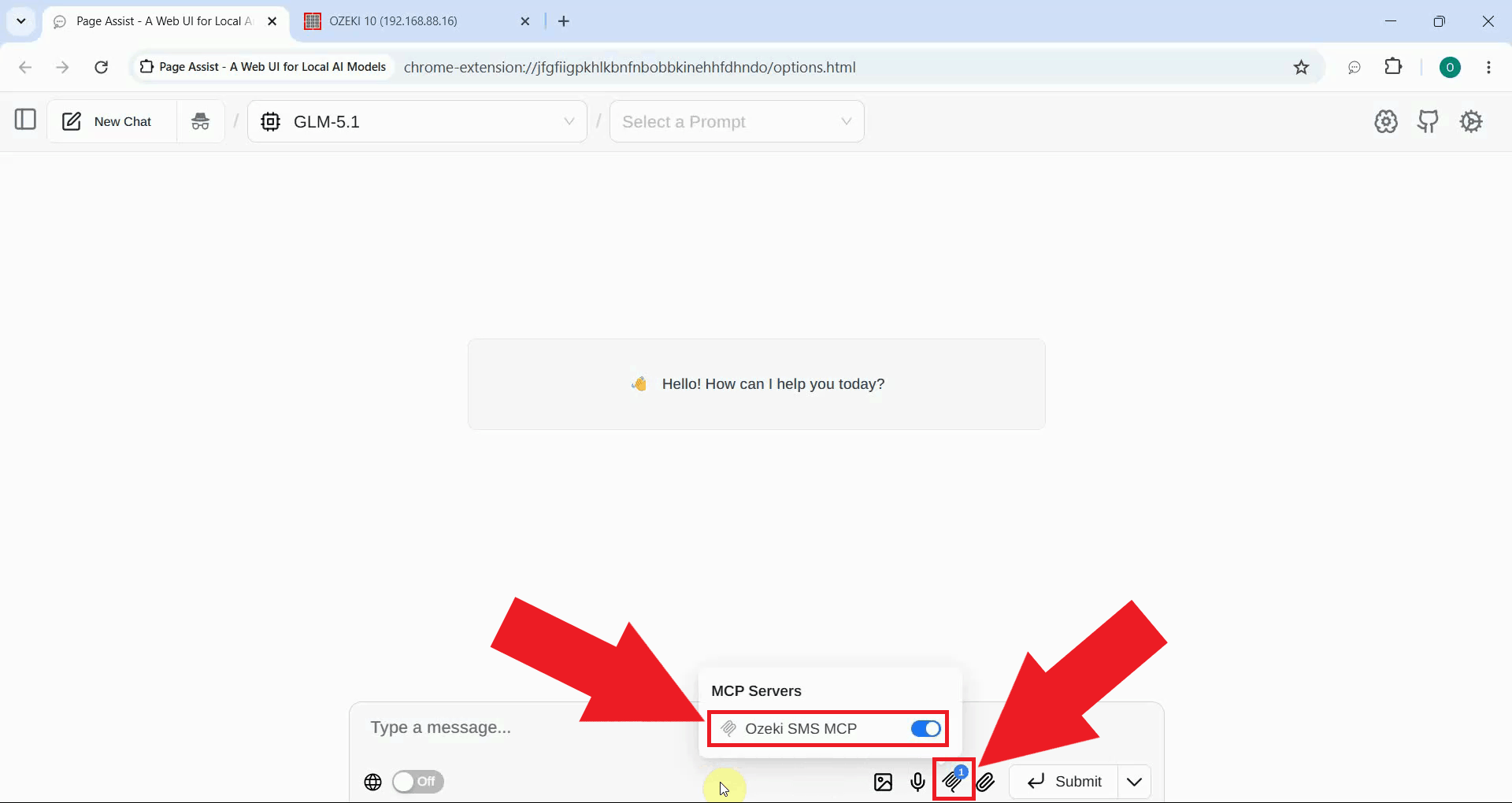 Start new chat and ensure the MCP server is enabled in Page Assist