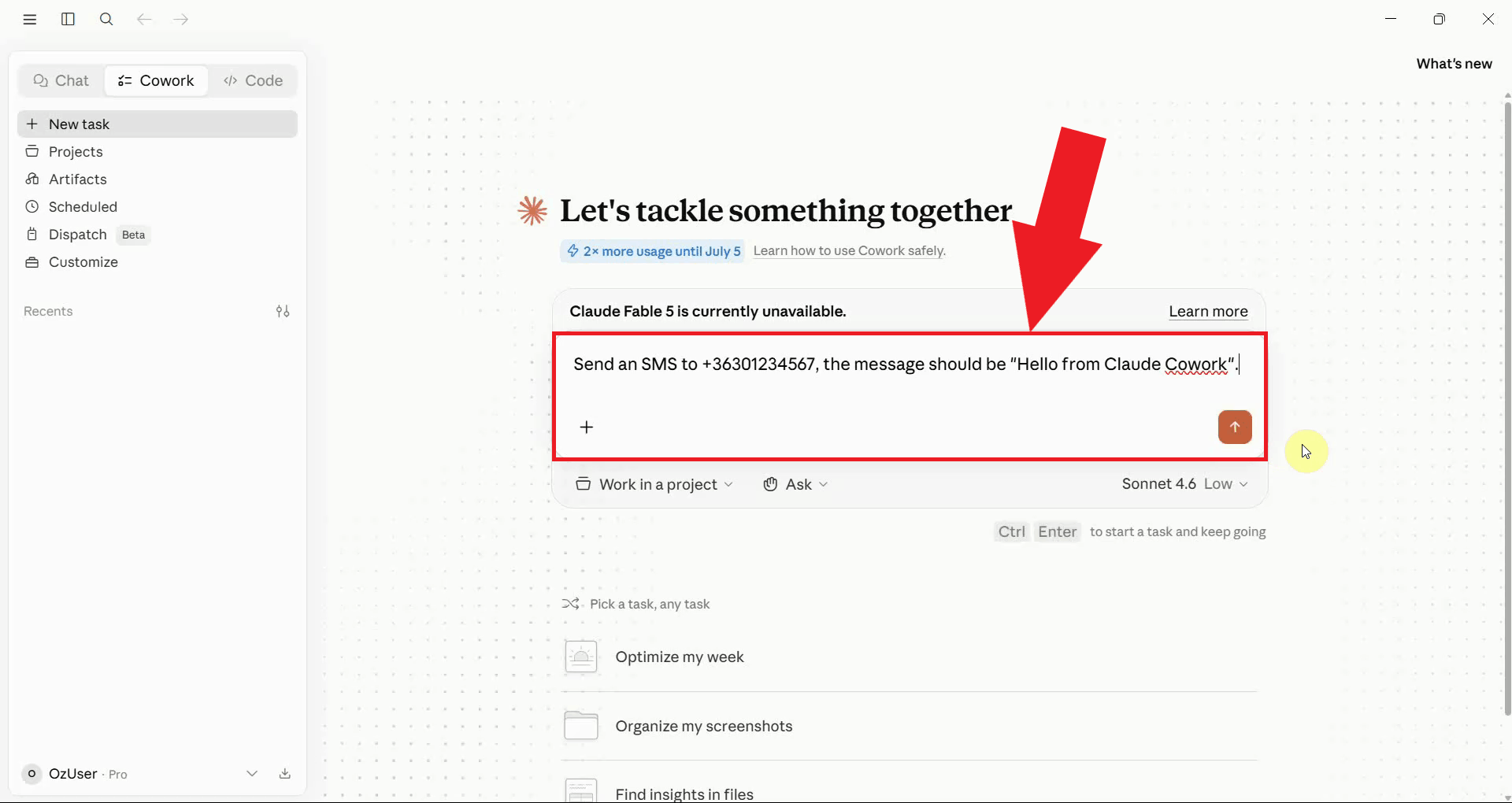 Instruct assistant to send an SMS