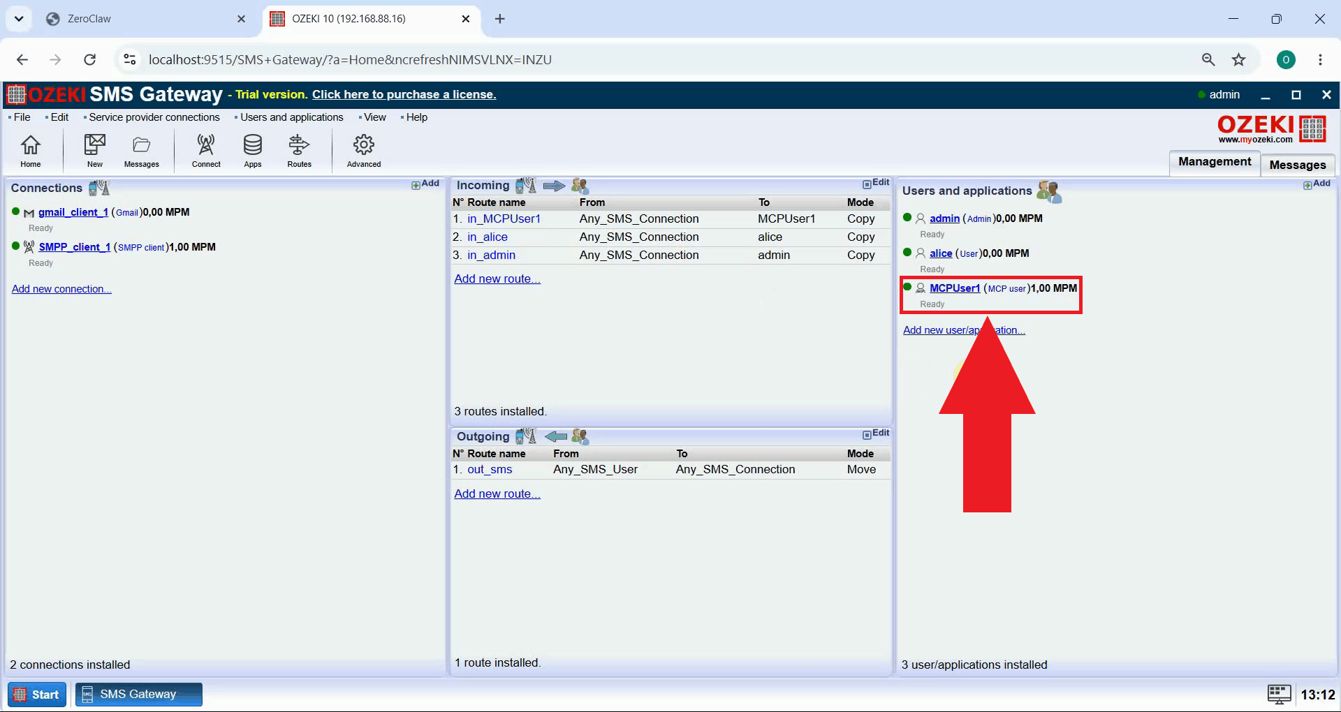Open MCP user details in SMS Gateway