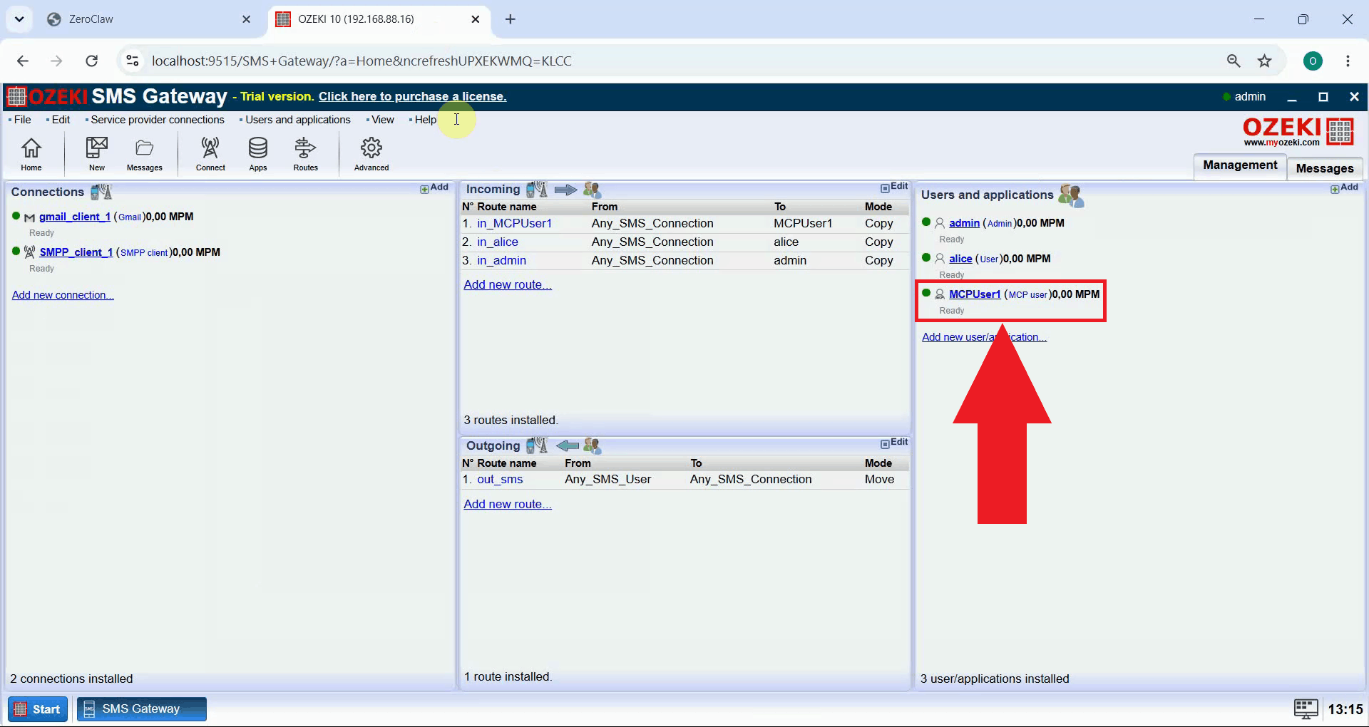 Open MCP user details in SMS Gateway