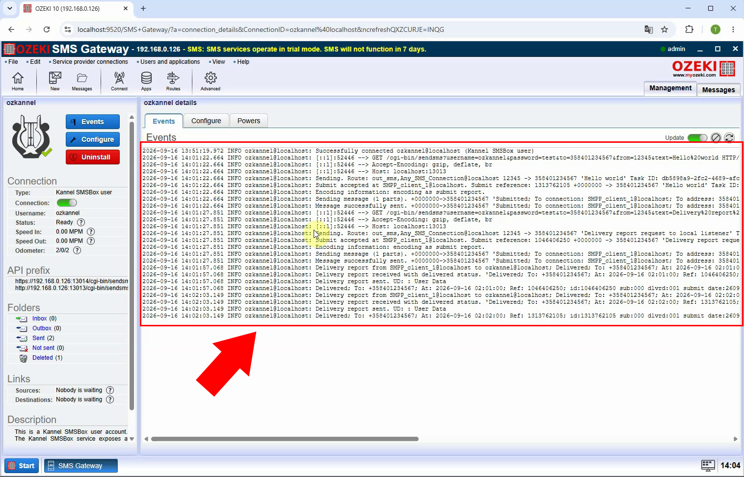 SMS Gateway HTTP API log
