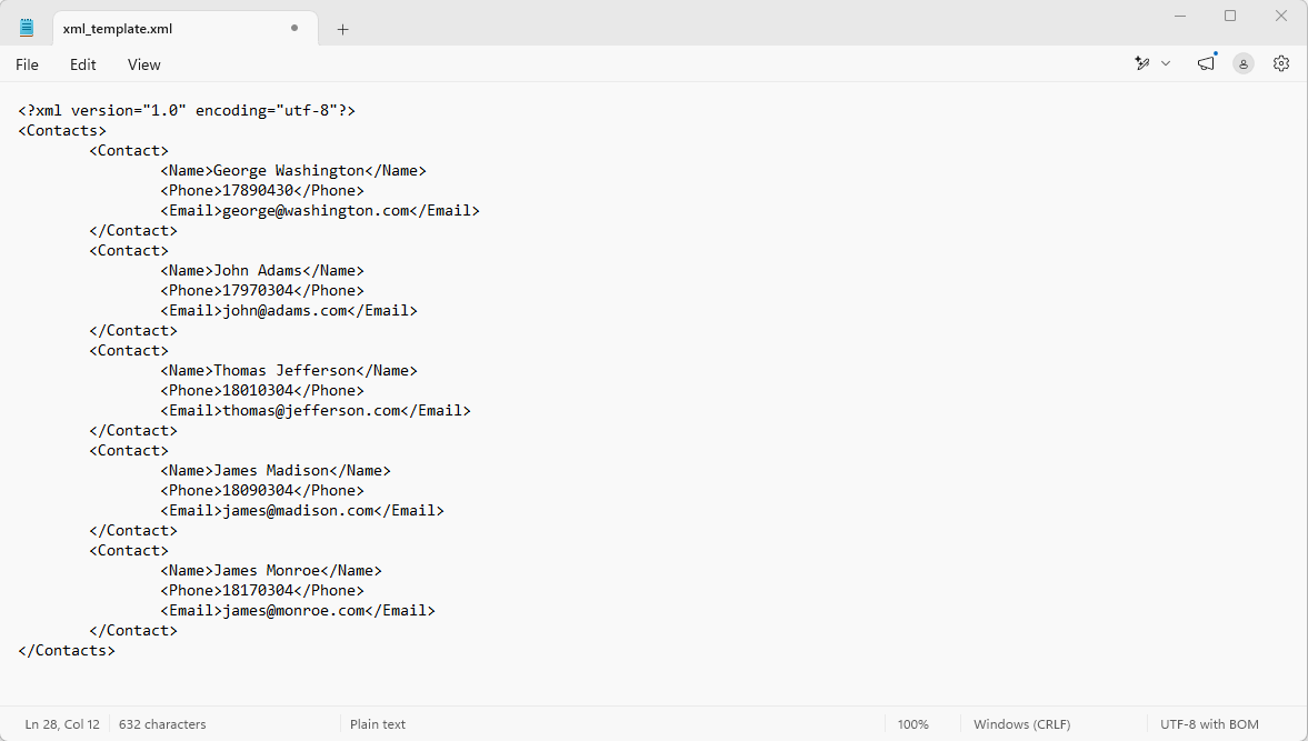 XML address book example