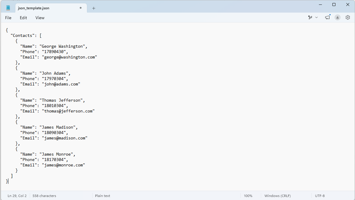 JSON address book example